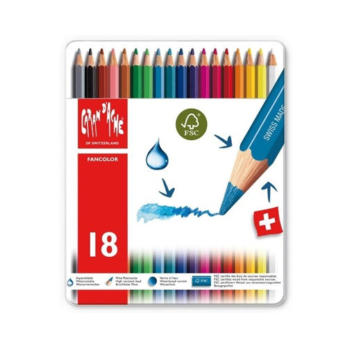 Fancolor potloden metalen doos 18 kleuren set Caran D'Ache