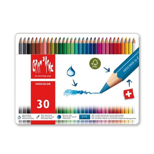 Fancolor potloden metalen doos 30 kleuren set Caran D'Ache