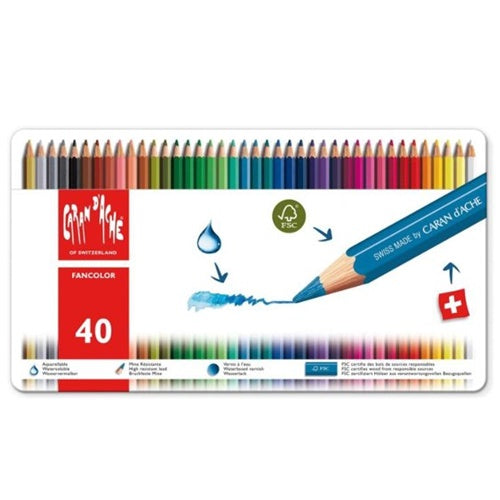 Fancolor potloden metalen doos 40 kleuren set Caran D'Ache