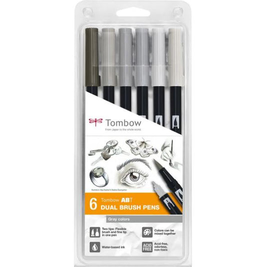 Tombow Dual Brush Set 6 Gray Colors