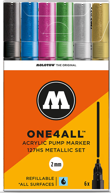 127HS Metallic Set - 2mm (6x) Molotow One4All Acryl Marker