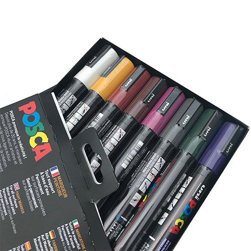 Posca PC5M/8 set medium punt diepe kleuren verf stiften