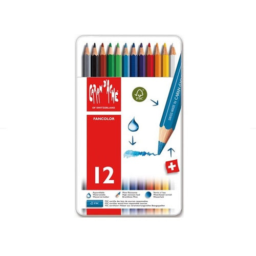 Fancolor potloden metalen doos 12 kleuren set Caran D'Ache