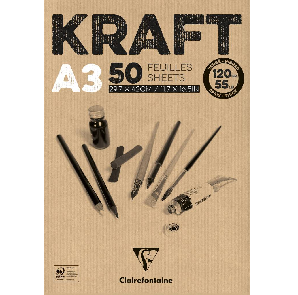 KRAFT bruin papier A3 50vel 120gr Clairefontaine