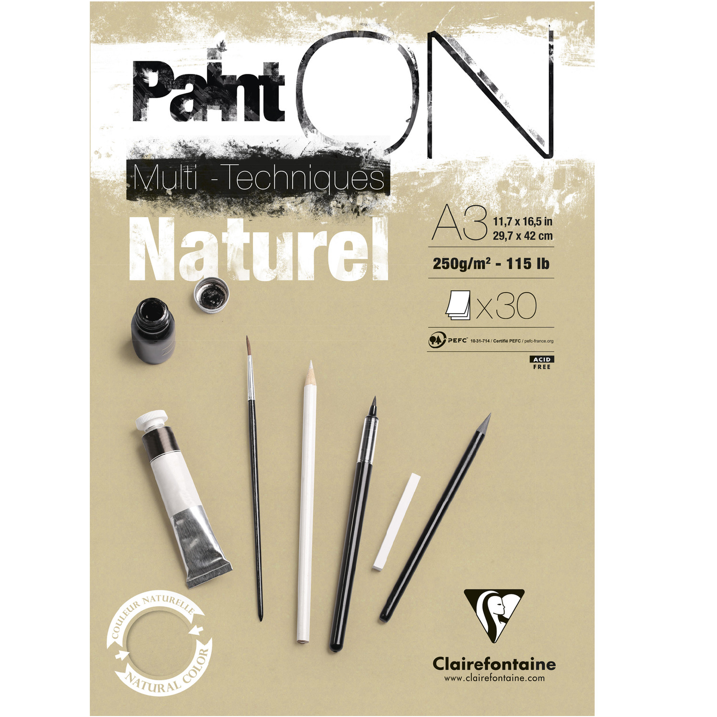 Paint-On A3 30 vel Bruin Naturel papier 250gr Clairefontaine