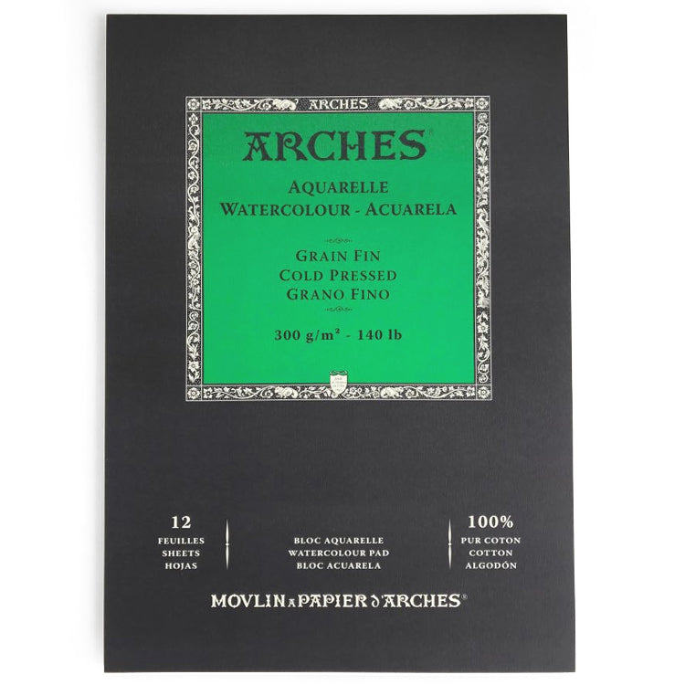 Fijn 300 gr 21x29,7 (12 vel) Blok A4 1 zijde gelijmd Aquarelpapier Arches