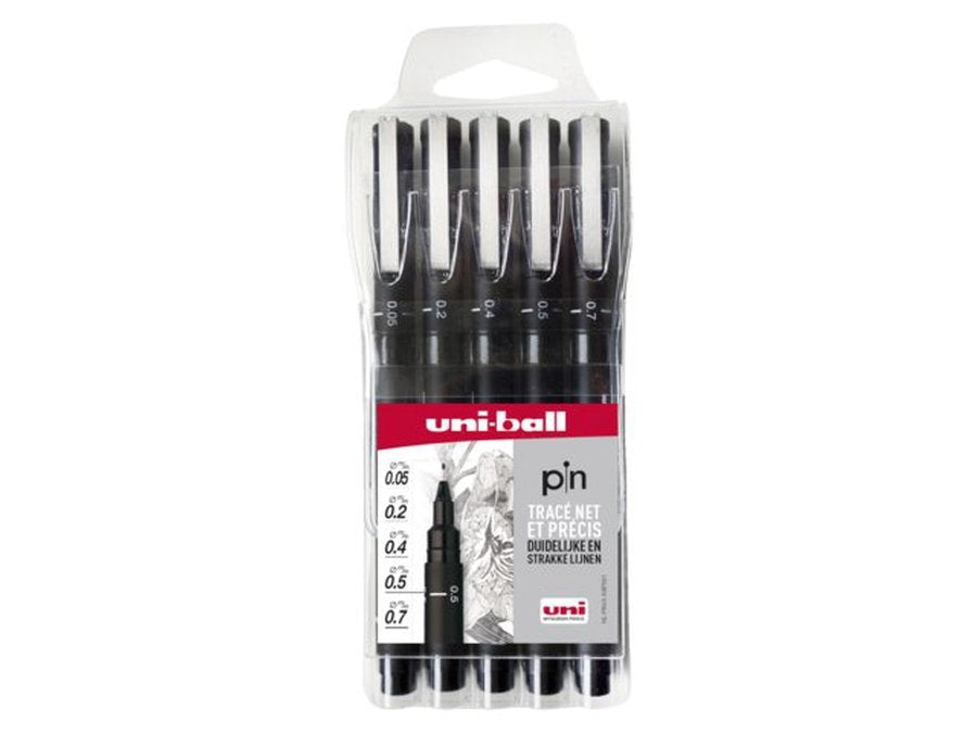 Set met 5 fineliners 0,05 / 0,2 / 0,4 / 0,5 / 0,7 PIN ZWART UNI-ball