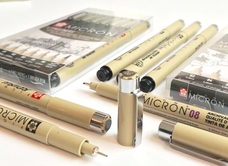 Micron 6 Fineliners + 1 brushpen set ZWART Sakura Pigma