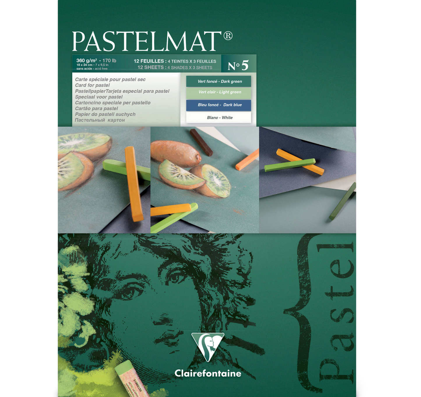 Pastelmat No. 5 (Groen) 360gr 30x40 Clairefontaine Gekleurd Pastelpapier