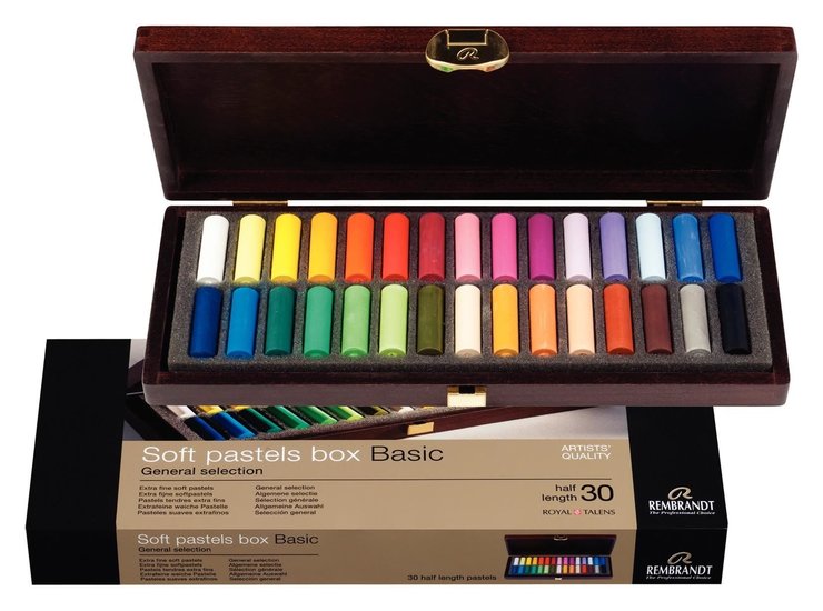 Softpastels box (in mooi kistje) basic 30 halve pastels Rembrandt