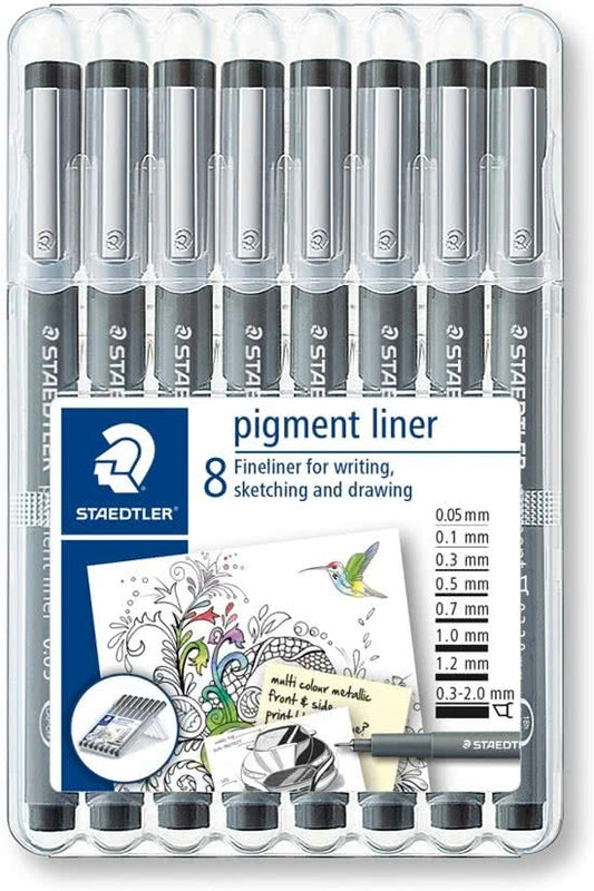 Staedtler pigment liner set van 8 stuks (0,05 / 0,1 / 0,3 / 0,5 / 0,7 / 1,0 / 1,2 MM & beitelpunt)